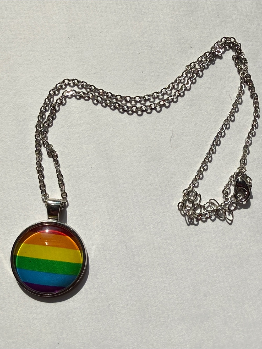 LGBTQ Silver Rainbow Pride Pendant Necklace - Multi-Color